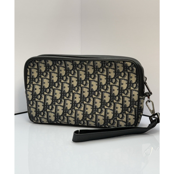 CHRISTIAN DIOR Oblique jacquard Wristlet Pouch Blue - Picture 1 of 15